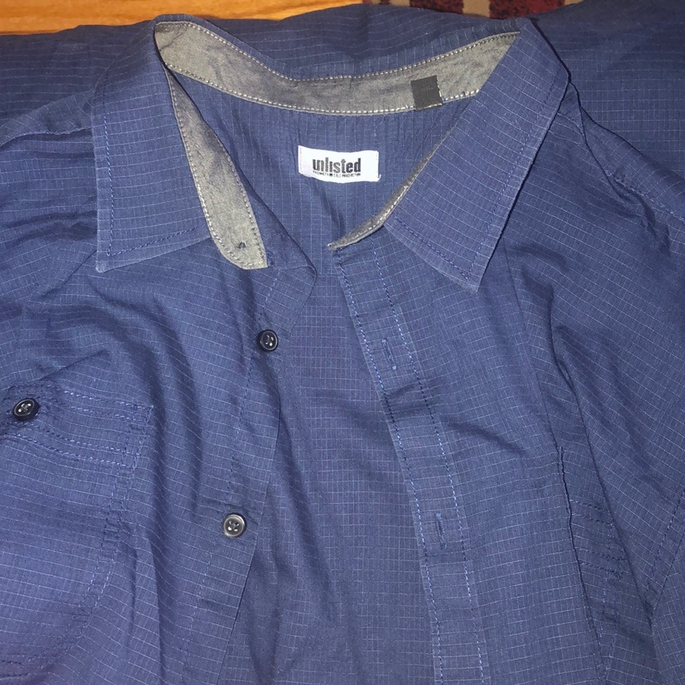 Blue plaid button down shirt